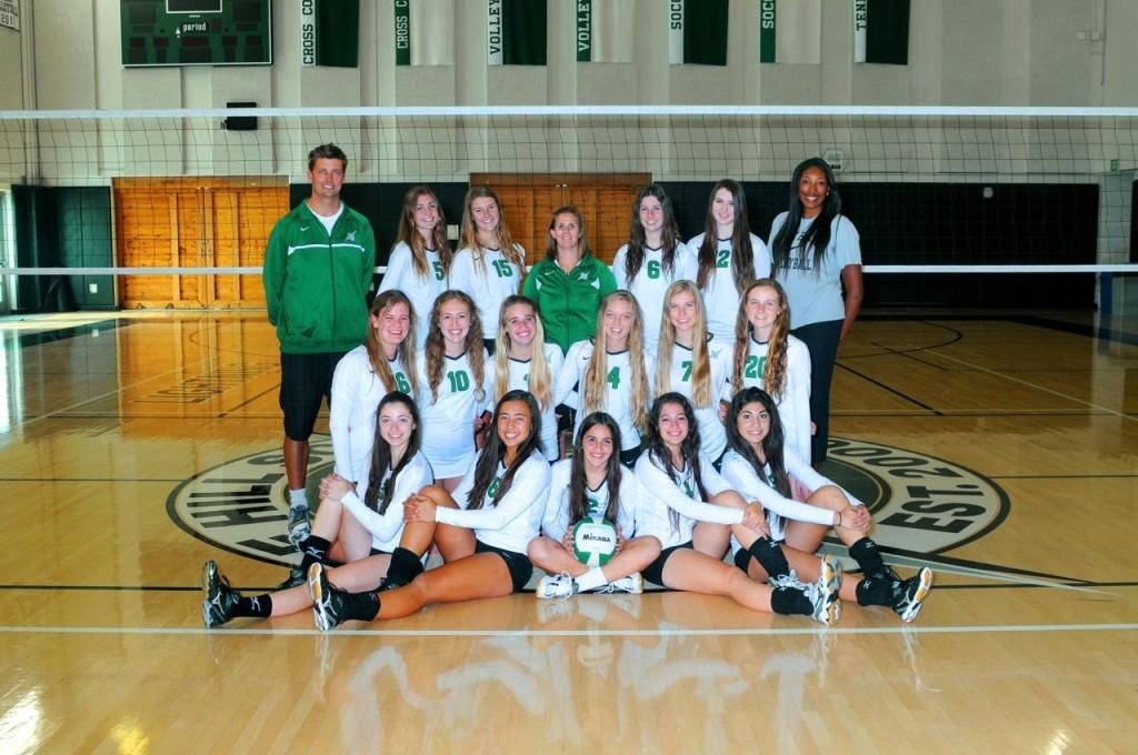 Sage Hill School's girls' varsity volleyball poses for a team photo in the Peter V. Ueberroth Gymnasium.