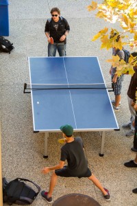 Ping pong and other new games have been added outside the Peter Ueberoth Gym in mid September 2013. Photographer: Kellen Ochi