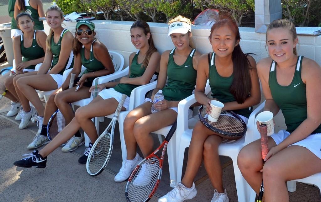 Girls+tennis+team+at+a+game+against+Newport+Harbor.+September+24+2013.+Photographer%3A+Dave+Siegmund