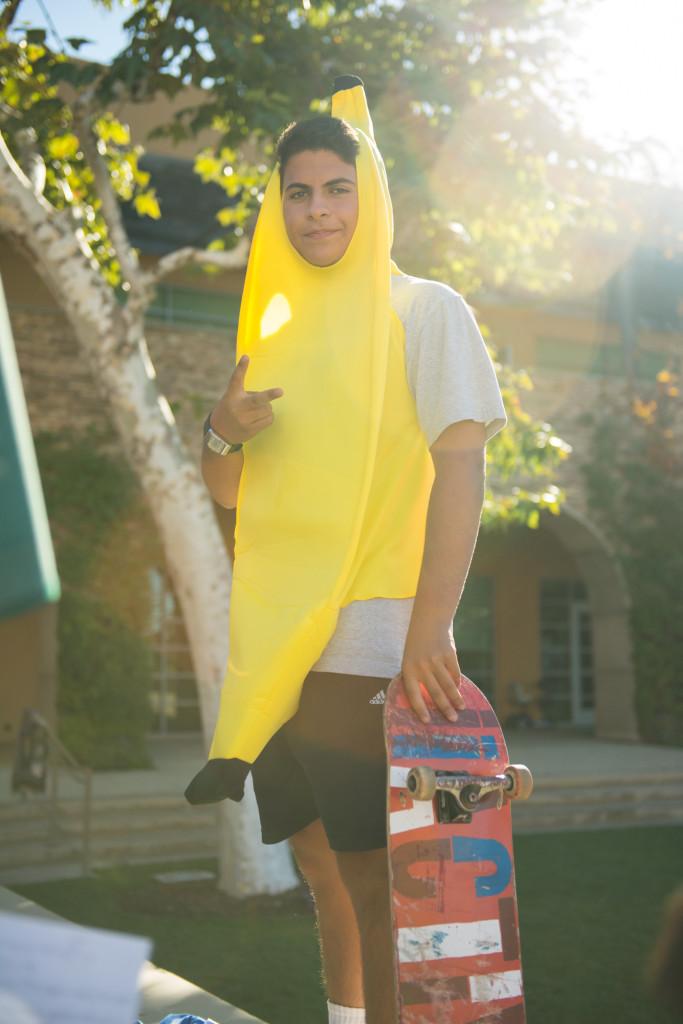 Junior Amir Soleimany shows off his banana costume for Halloween Thursday October 31, 2013. Photographer: Kellen Ochi