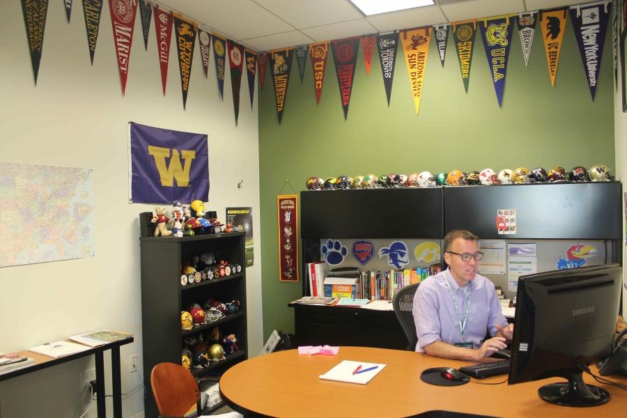 Frank Smith,
director of college counseling, works in his office.