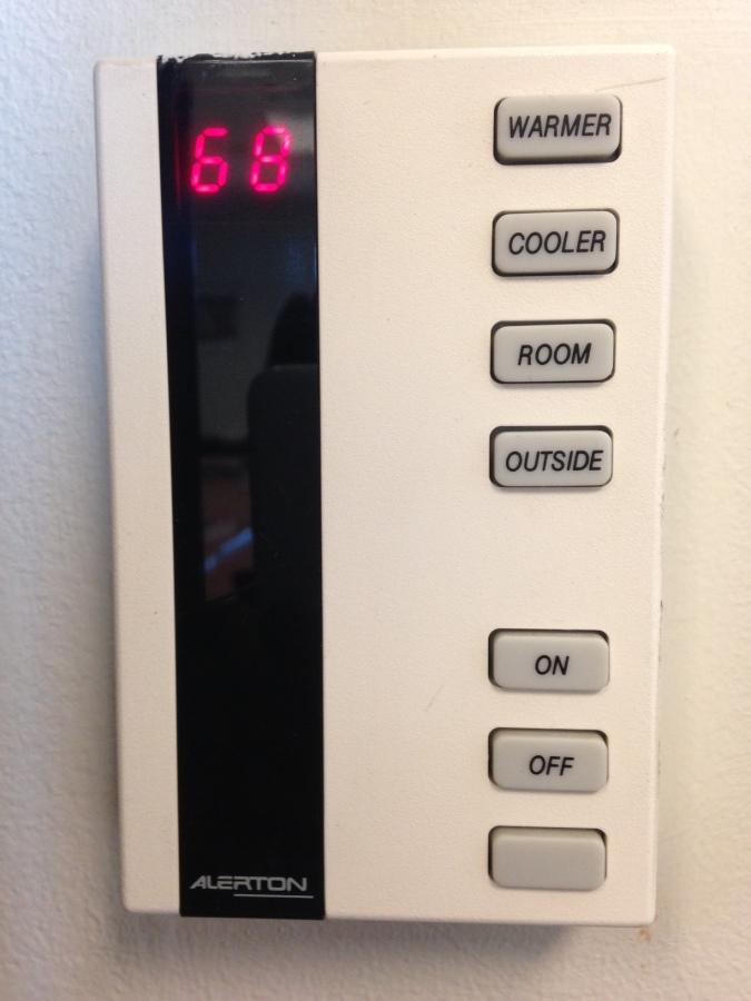 A thermostat in the Humanities Building.