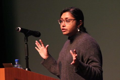 Megha Majumdar speaking at the Sage Center Speaker Series on Jan. 31.