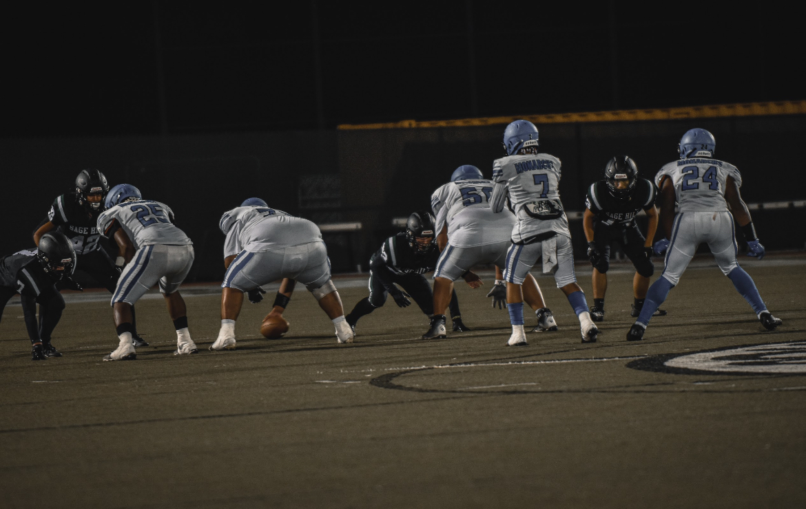 Lightning football on defense against the Amino Jackie Robinson Charter High Monarchs on Oct. 15 at Ramer Field.