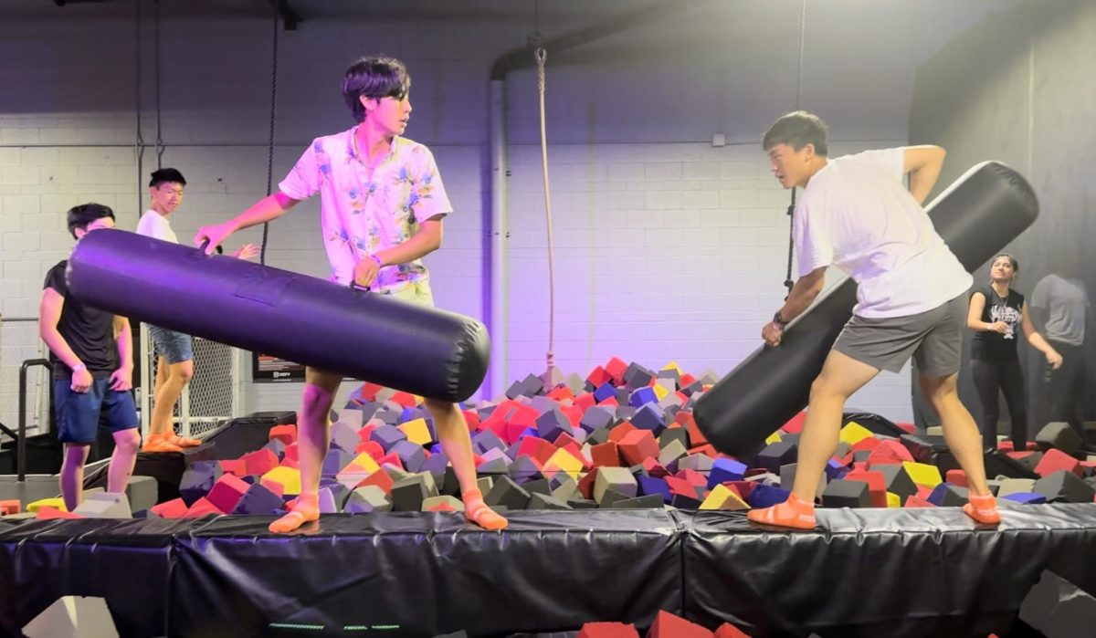 Juniors Tony Tan (left) and Brian Yu (right) jousting on the balance beam.