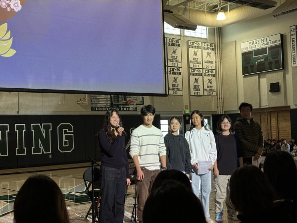 Senior Naomi Tran introduced the Asian American Pacific Islander affinity group at the Sage Center Day Assembly on Nov. 20.