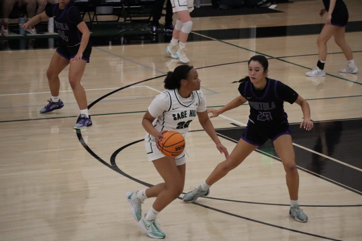 Junior Alyssa Cuff (22) defends the ball from Portola in a home game on Jan. 24.