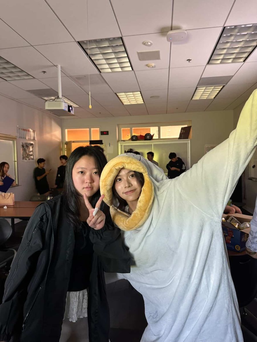 Club co-presidents Linda Liu and Fiona Fei (left to right) at the weekly Anime Club meeting